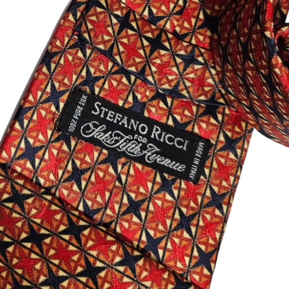 STEFANO RICCI XL Navy/Red Geometric Silk LUXURY Tie ITALY - Picture 3 of 5